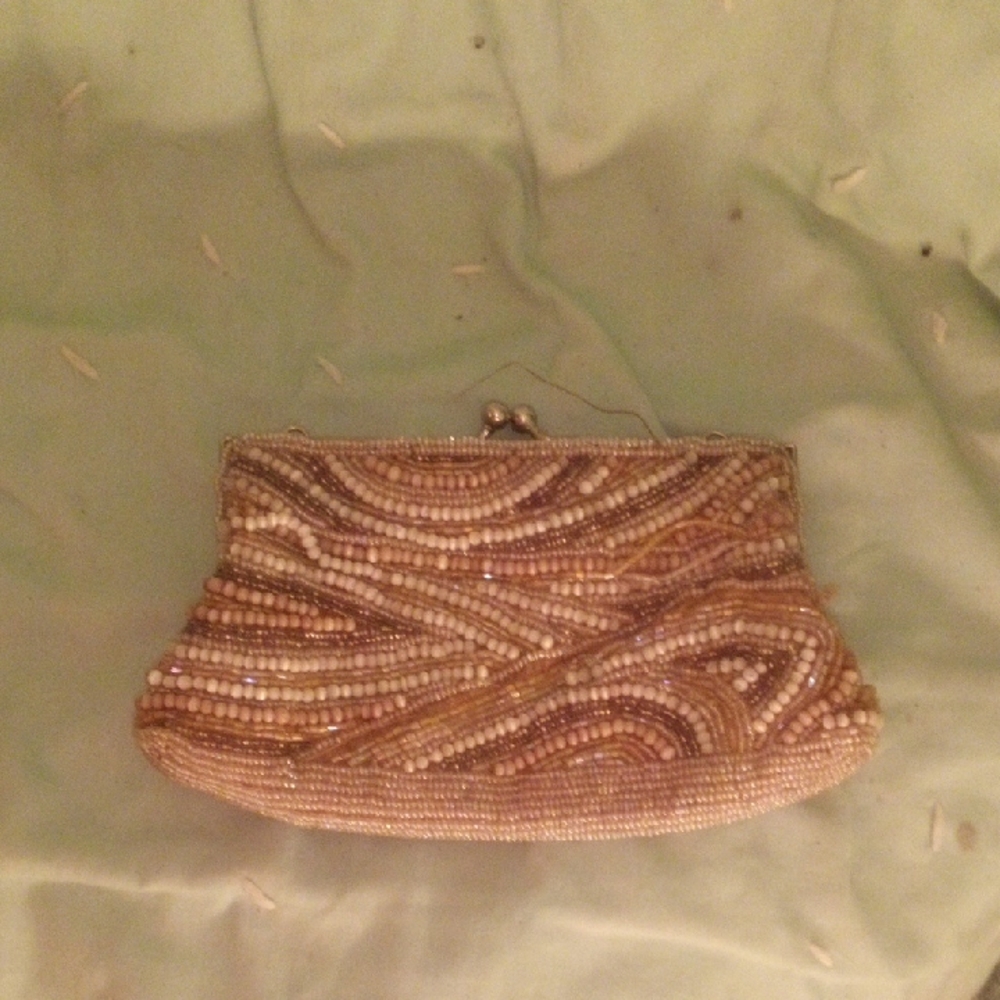 Beaded Tan Clutch